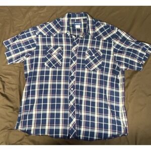 Wrangler Pearl Snap Western Mens 2XL Blue Plaid Rodeo Cowboy